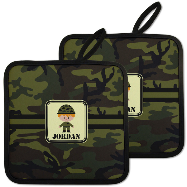 Custom Green Camo Pot Holders - Set of 2 w/ Name or Text