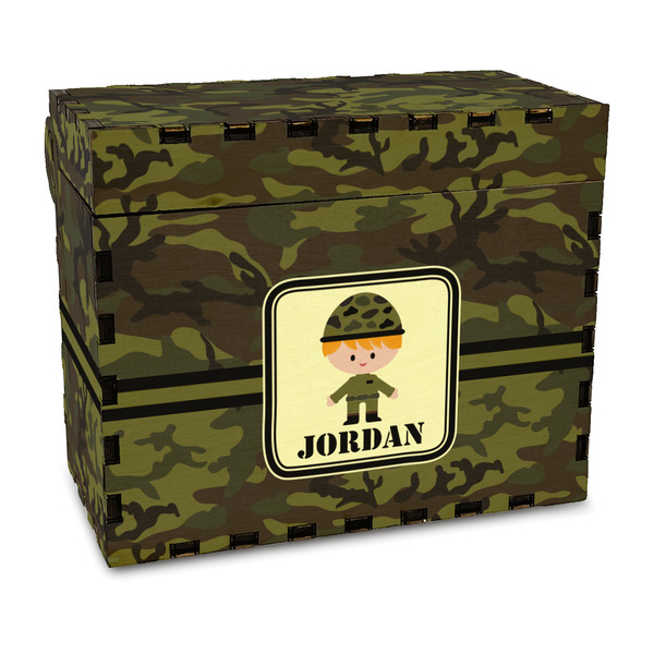 Custom Green Camo Wood Recipe Box - Full Color Print (Personalized)