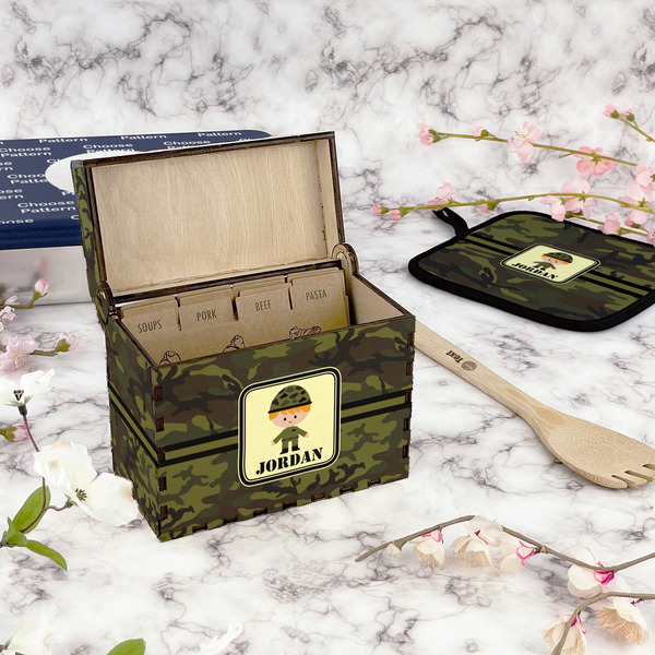 Green Camo Recipe Box - Full Color - In Context