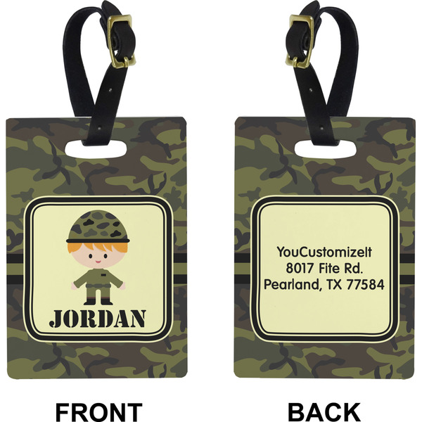 Green Camo Rectangle Luggage Tag (Front + Back)