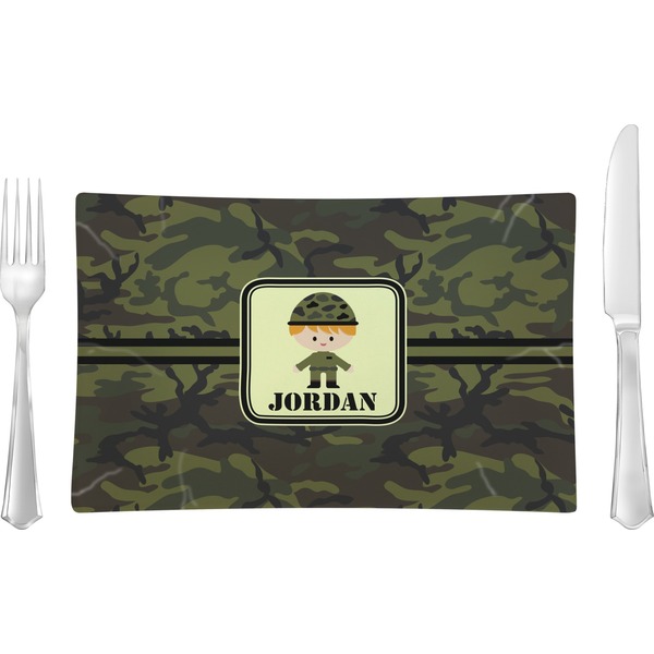 Custom Green Camo Rectangular Glass Lunch / Dinner Plate - Single or Set (Personalized)