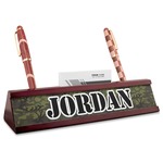 Green Camo Red Mahogany Nameplate with Business Card Holder (Personalized)