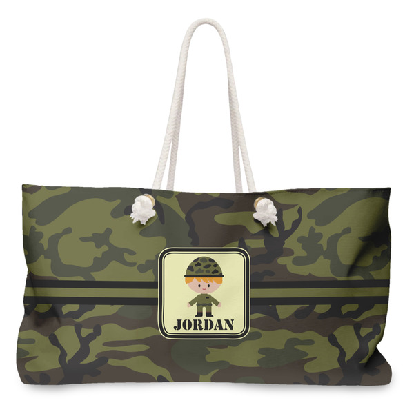 Custom Green Camo Large Tote Bag with Rope Handles (Personalized)