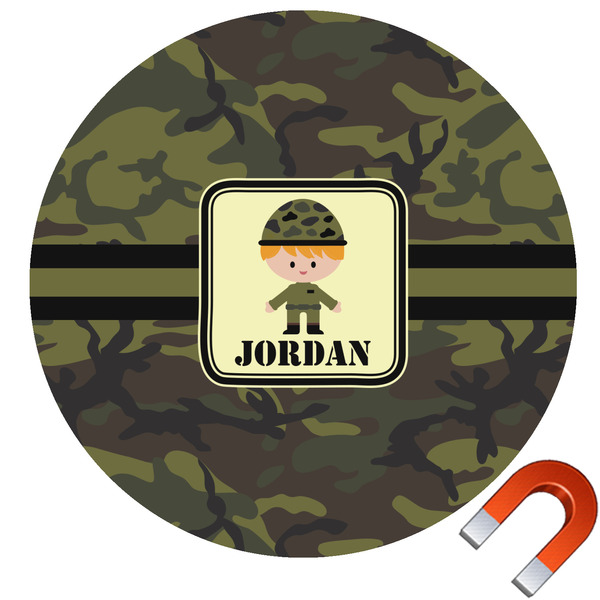 Custom Green Camo Round Car Magnet - 6" (Personalized)