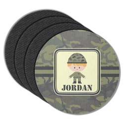 Green Camo Round Rubber Backed Coasters - Set of 4 (Personalized)