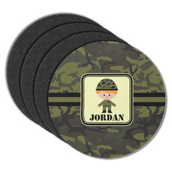 Green Camo Round Rubber Backed Coasters - Set of 4 (Personalized)