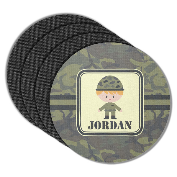 Custom Green Camo Round Rubber Backed Coasters - Set of 4 (Personalized)