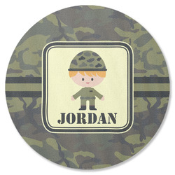 Green Camo Round Rubber Backed Coaster (Personalized)