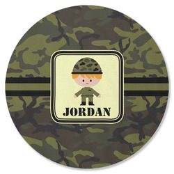 Green Camo Round Rubber Backed Coaster (Personalized)