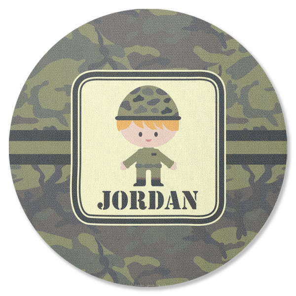 Custom Green Camo Round Rubber Backed Coaster (Personalized)