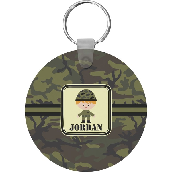 Custom Green Camo Round Plastic Keychain (Personalized)