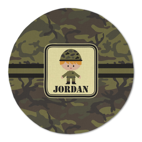 Green Camo Round Linen Placemats - FRONT (Double Sided)