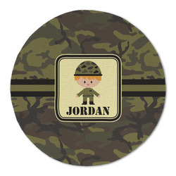 Green Camo Round Linen Placemat (Personalized)