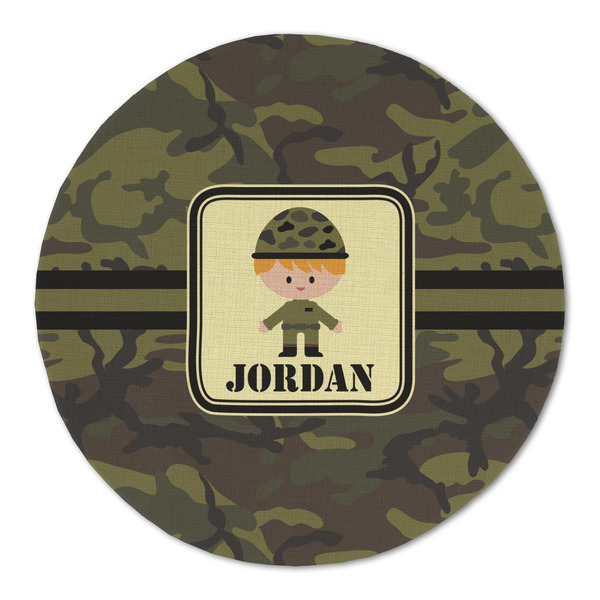 Custom Green Camo Round Linen Placemat - Single Sided (Personalized)