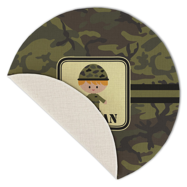 Green Camo Round Linen Placemats - Front (folded corner single sided)