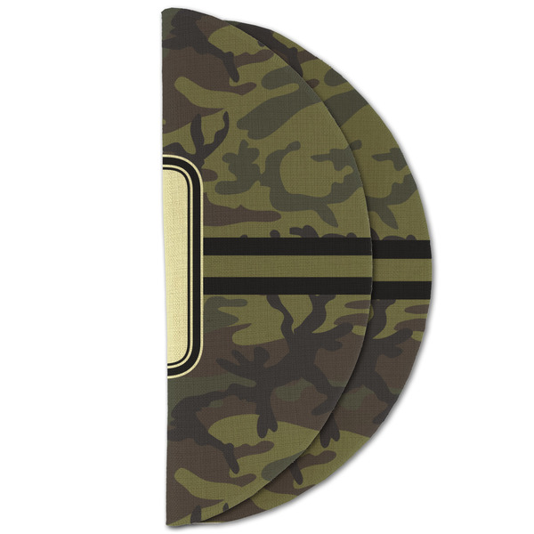 Green Camo Round Linen Placemats - HALF FOLDED (double sided)