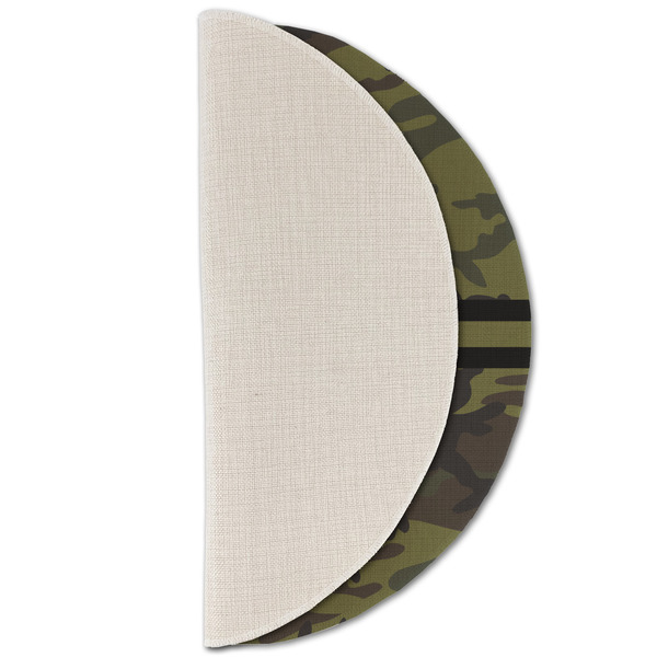 Green Camo Round Linen Placemats - HALF FOLDED (single sided)