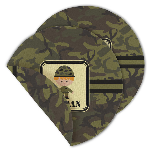 Green Camo Round Linen Placemats - MAIN (Double-Sided)