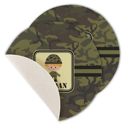 Green Camo Round Linen Placemat - Single Sided - Set of 4 (Personalized)
