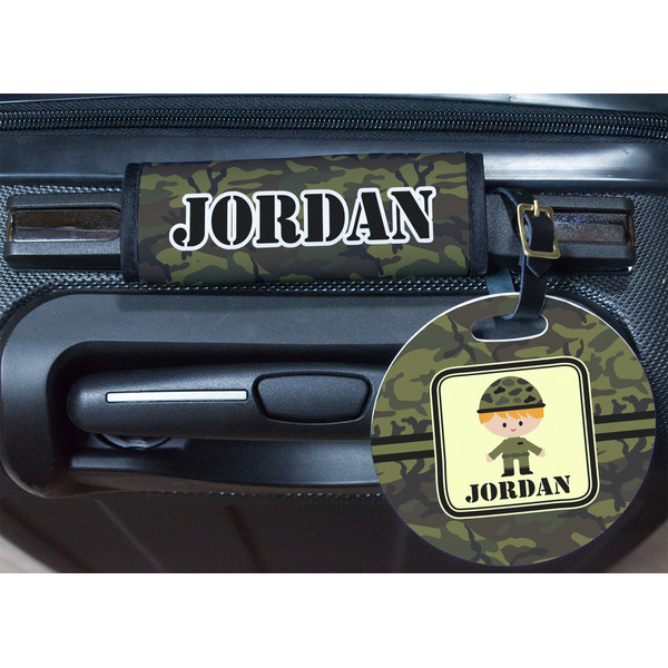 Green Camo Round Luggage Tag & Handle Wrap - In Context
