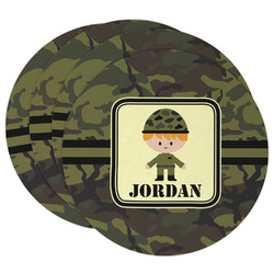 Green Camo Round Paper Coasters w/ Name or Text
