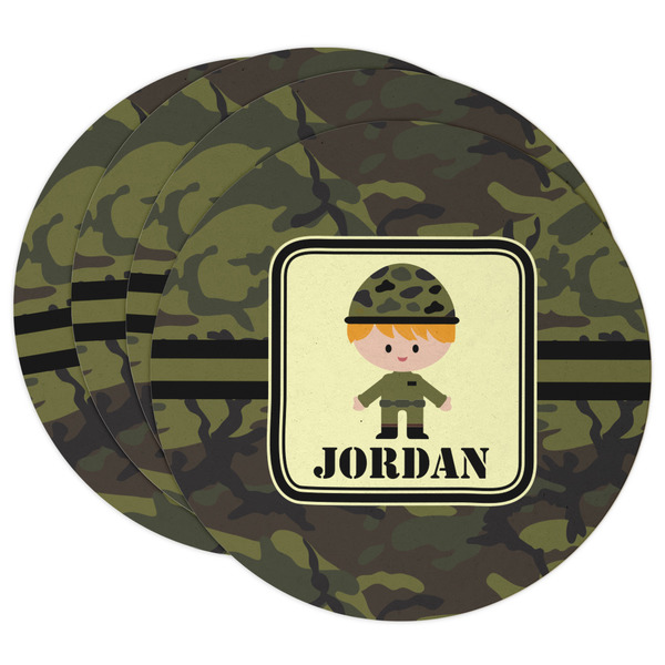 Custom Green Camo Round Paper Coasters w/ Name or Text