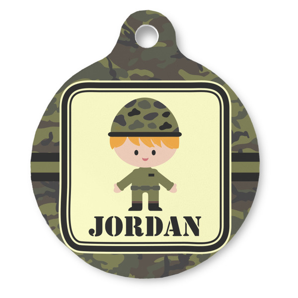 Custom Green Camo Round Pet ID Tag - Large (Personalized)