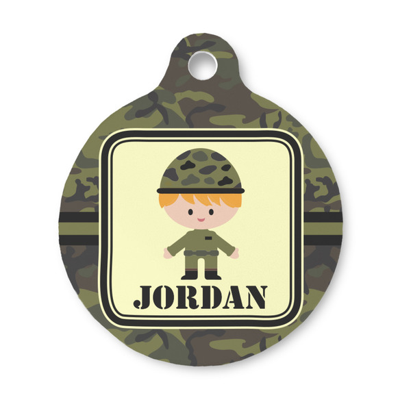 Custom Green Camo Round Pet ID Tag - Small (Personalized)
