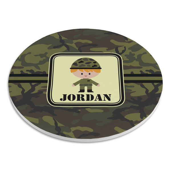 Green Camo Round Stone Trivet - Angle View
