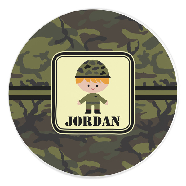 Custom Green Camo Round Stone Trivet (Personalized)