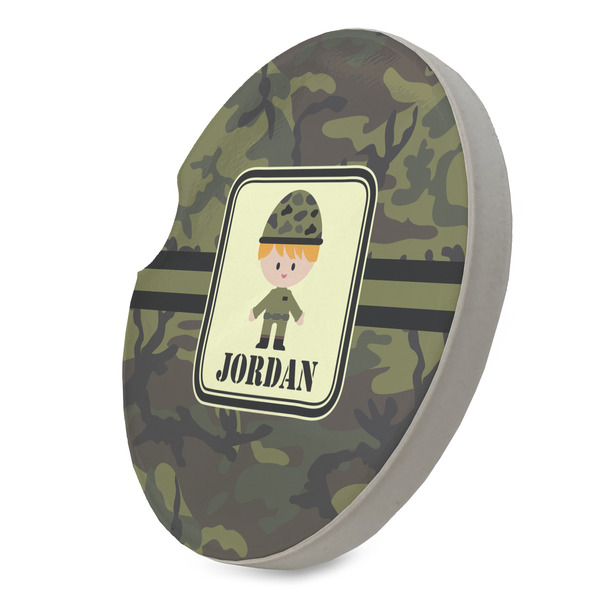 Green Camo Sandstone Car Coaster - STANDING ANGLE
