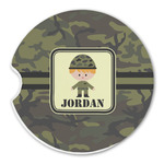 Green Camo Sandstone Car Coaster - Single (Personalized)