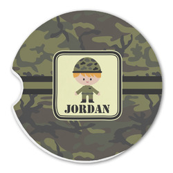 Green Camo Sandstone Car Coaster - Single (Personalized)