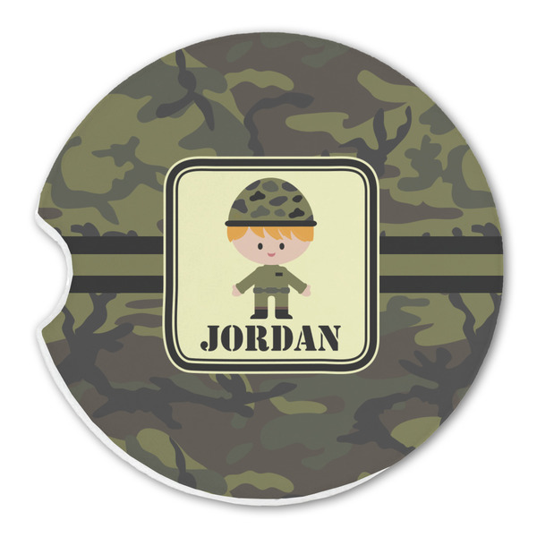 Custom Green Camo Sandstone Car Coaster - Single (Personalized)