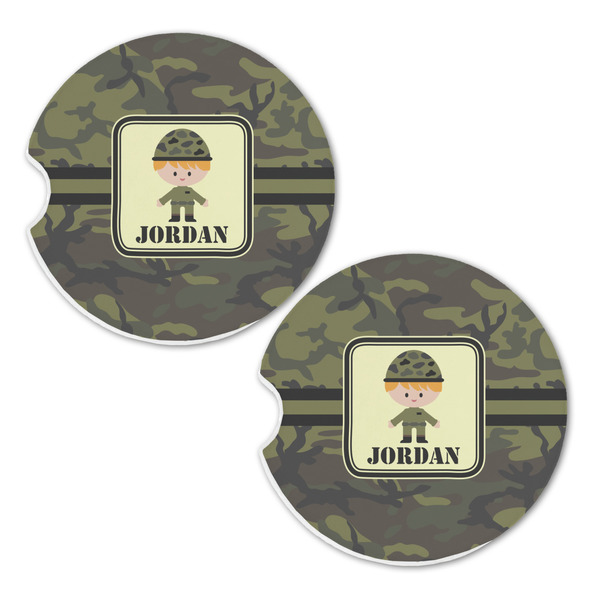 Green Camo Sandstone Car Coasters - Set of 2