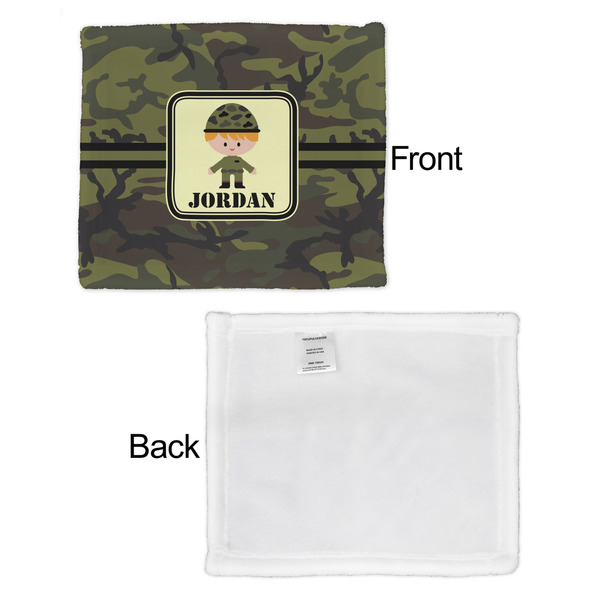Green Camo Security Blanket - Front & White Back View