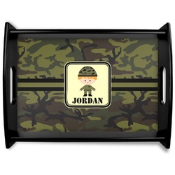 Green Camo Black Wooden Tray - Large (Personalized)