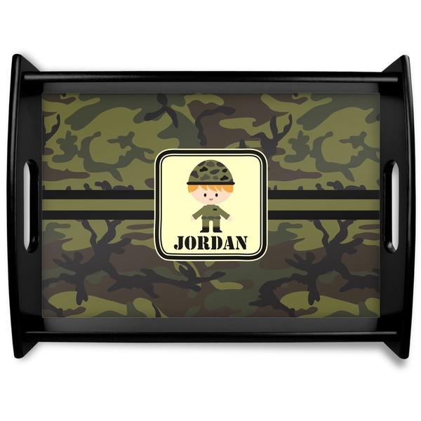 Custom Green Camo Black Wooden Tray - Large (Personalized)