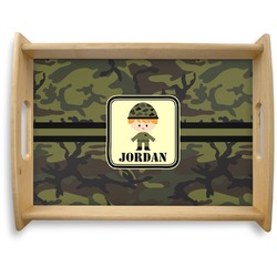 Green Camo Natural Wooden Tray - Large (Personalized)
