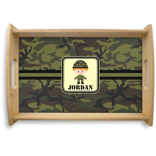 Custom Green Camo Natural Wooden Tray - Small (Personalized)