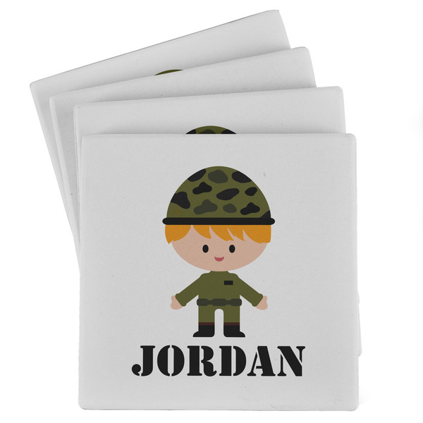 Custom Green Camo Absorbent Stone Coasters - Set of 4 (Personalized)