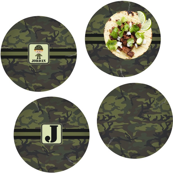 Custom Green Camo Set of 4 Glass Lunch / Dinner Plate 10" (Personalized)
