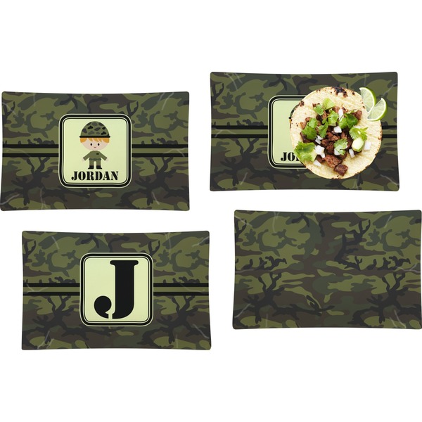 Custom Green Camo Set of 4 Glass Rectangular Lunch / Dinner Plate (Personalized)