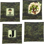 Green Camo Set of 4 Glass Square Lunch / Dinner Plate 9.5" (Personalized)