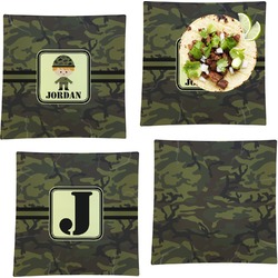 Green Camo Set of 4 Glass Square Lunch / Dinner Plate 9.5" (Personalized)