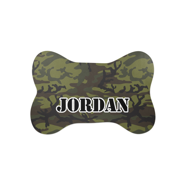 Custom Green Camo Bone Shaped Dog Food Mat (Small) (Personalized)