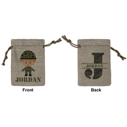 Green Camo Small Burlap Gift Bag - Front & Back (Personalized)