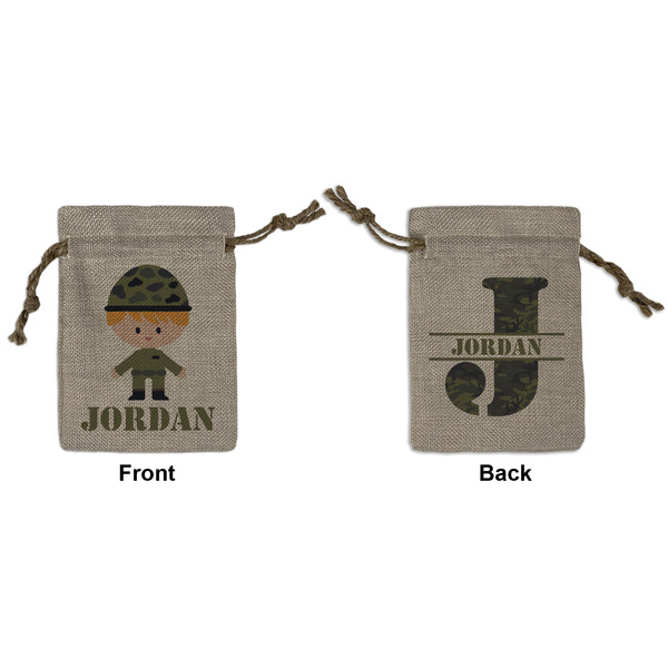 Custom Green Camo Small Burlap Gift Bag - Front & Back (Personalized)