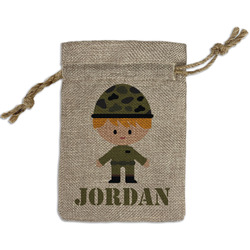 Green Camo Small Burlap Gift Bag - Front (Personalized)