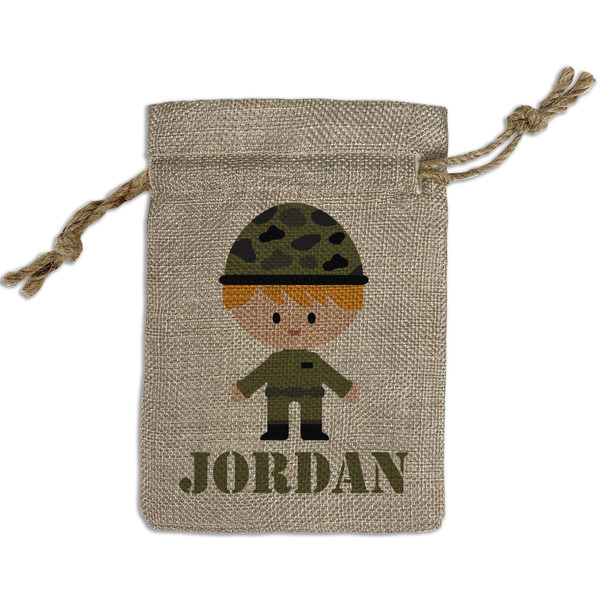 Custom Green Camo Small Burlap Gift Bag - Front (Personalized)